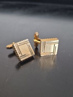 Gold-Tone Square Textured Cufflinks for Men